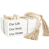 Decorative Books for Home Decor, White Faux Books for Decoration, Rustic Farmhouse Stacked Display Books (Our Life Our Story Our Home) image 0